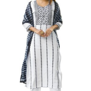 Fabric Slub Cotton Work Printed Masline Markline White Set 3-piece