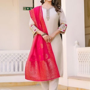 Fabric Rayon Slub Jacquard White Pink Set 3-piece