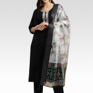 Fabric Magic Cotton Chanderi with Digital Black Print Set 3-piece