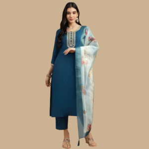 Fabric Rayon Slub Chanderi with Digital Blue Print 3-piece