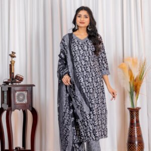 Fabric Slub Cotton Printed Masline Vidhya blue Set 3-piece