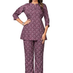 Fabric Poly Rayon Printed Maroon Pandadi Cord-set-piece