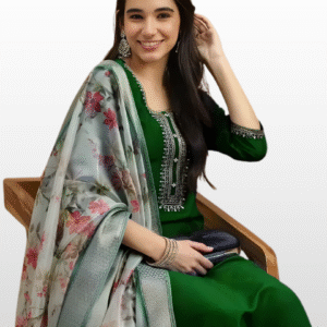 Fabric Magic Cotton Chanderi with Digital Green Print Set 3-piece