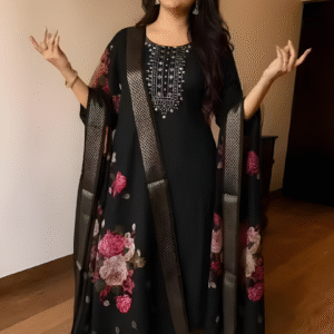 Fabric Magic Cotton Chanderi with Digital Black Pink Print Set 3-piece