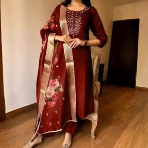 Fabric Magic Cotton Chanderi with Digital Dark Brown Print Set 3-piece