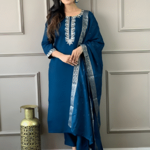 Fabric Rayon Slub Jacquard Dark blue Border Set 3-piece