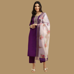 Fabric Rayon Slub Chanderi with Digital Purple Print 3-piece