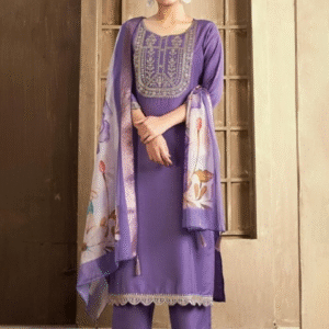Fabric Rayon Slub Chanderi with Digital Lavender Print Set 3-piece