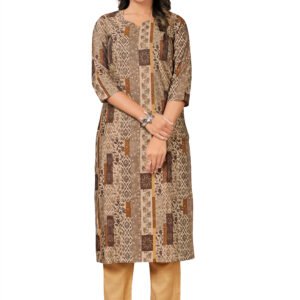Fabric Poly Rayon Brown Printed  Set 2-piece